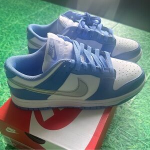 Nike Dunk Low blue and silver trainers sneakers, NEW in box, size 6.5